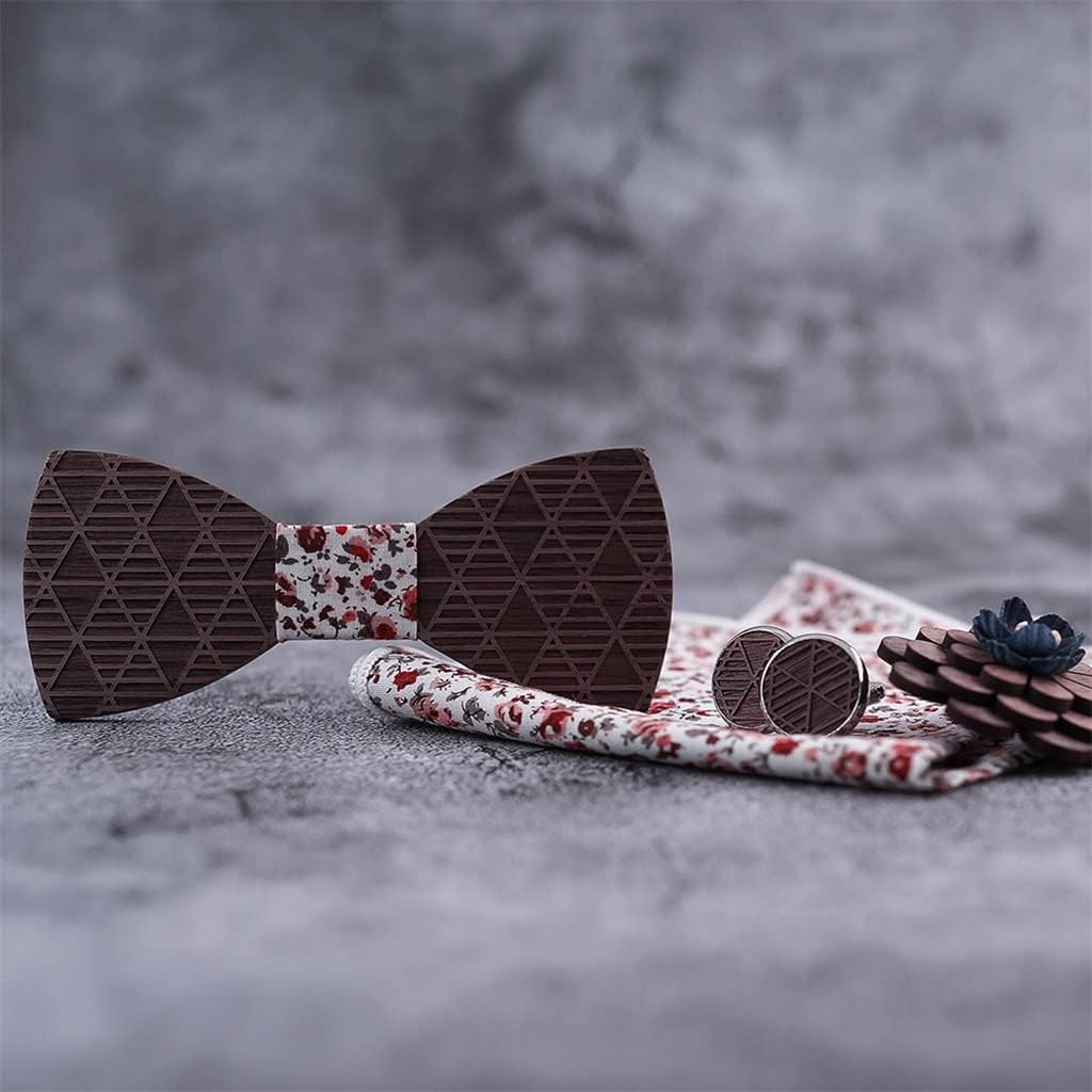 Wood Bowties For Man Cotton Hankies Bow Ties Sets Business Cravat Tie For Wedding Wooden