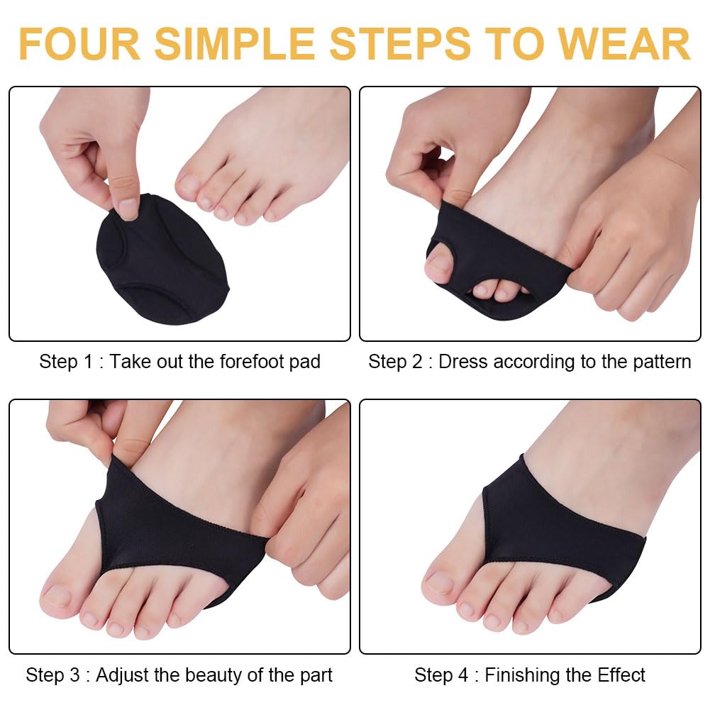 LOPHE Cuscinetti Metatarsali, 2 Pezzi Cuscinetti dell'avampiede in Tessuto, Cuscinetto Metatarsale Traspirante Morbido, Metatarsal Pads per Proteggere Scarpe e Piedi, Nero(L#Uomo)