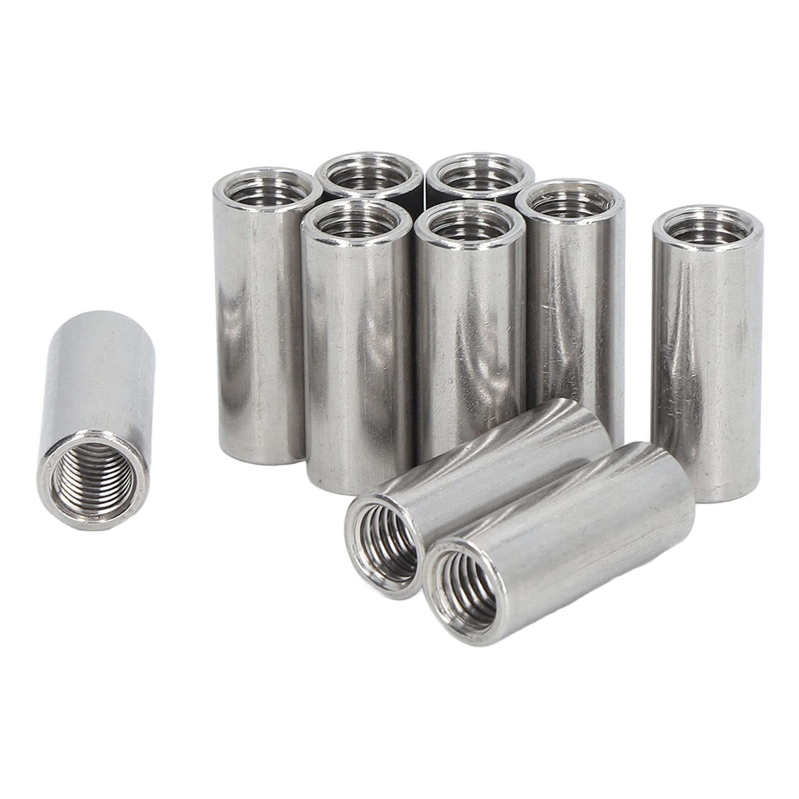 Pack of 10 M12 x 1.75-Pitch 40mm Length Round Coupling Nut 304 Stainless Steel Female Fully Threaded