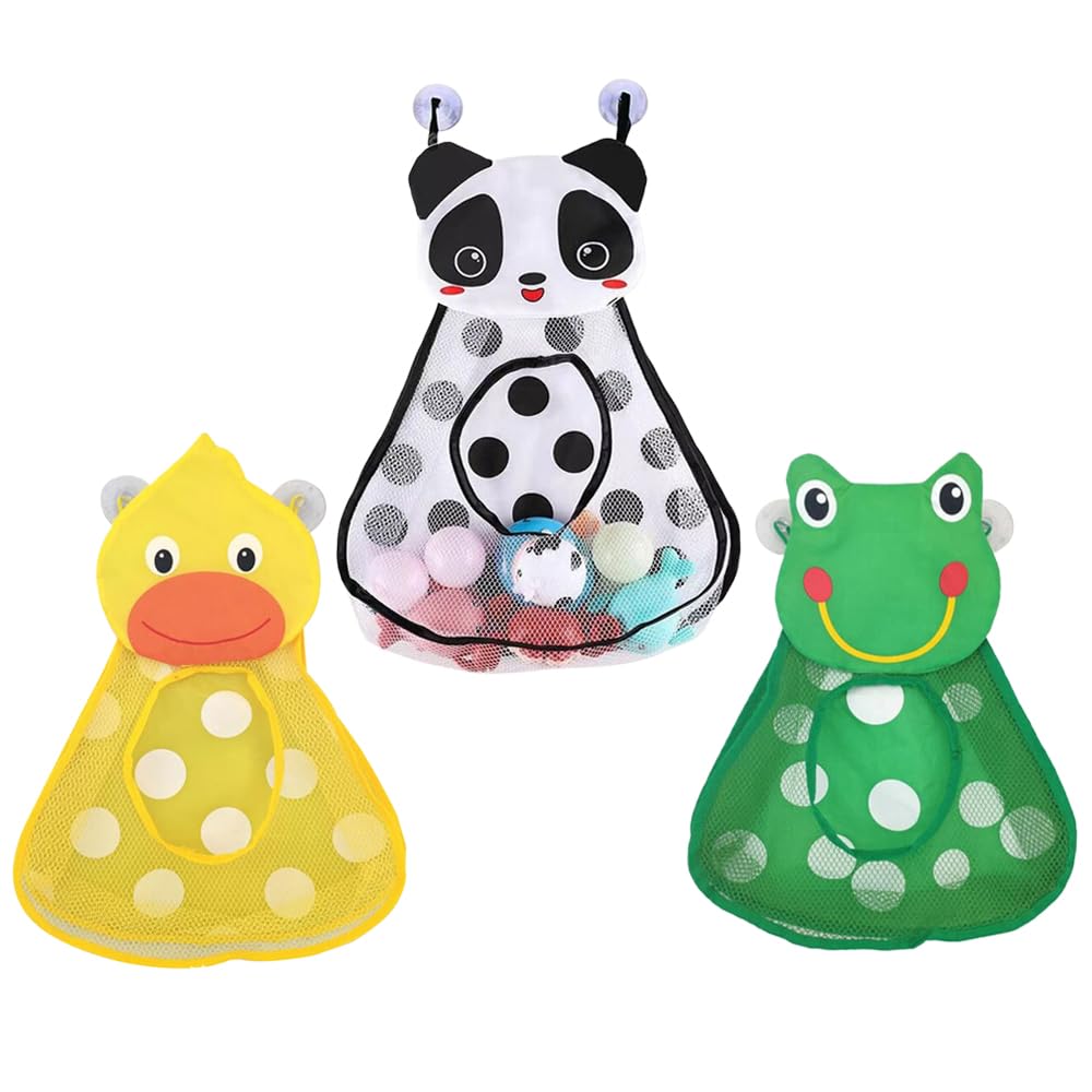 Ximimark 3 pcs Baby Bath Cute Duck Frog Mesh Net Toy Storage Bag with Strong Suction Cups, Bath Game Bag, Bathroom Organizer, for Kids Christmas,
