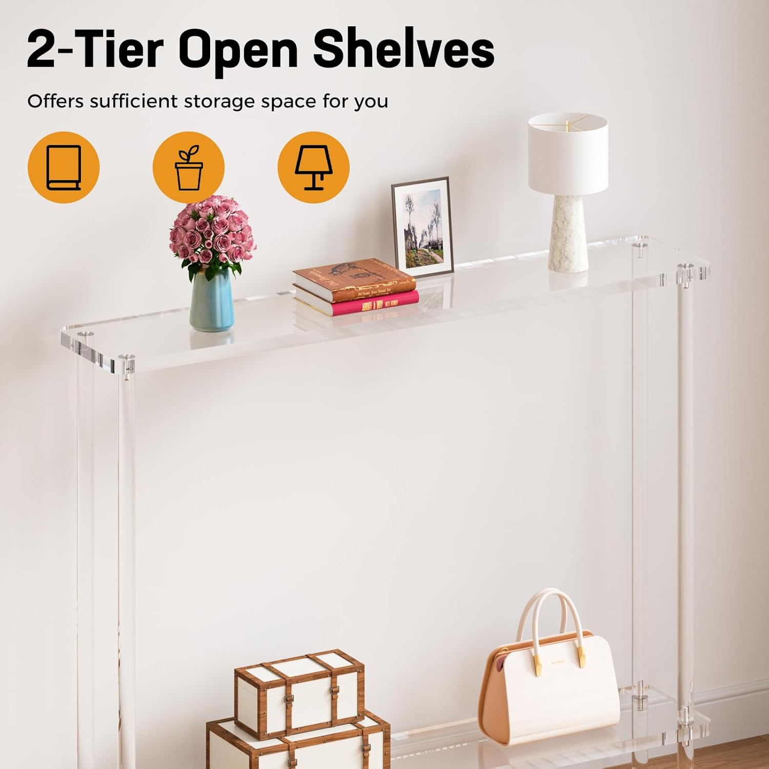 Acrylic Narrow Console Table,7.6" D x 39.4" W x 31.2" H Modern Acrylic Sofa Table,2-Tier Clear Entryway Lucite Desk for Sofa, Hallway, Living Room