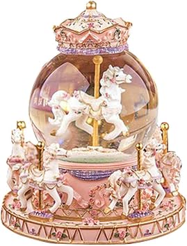Carousel Horse Music Box Snow Globe Color Changing LED Light Luminous Rotating Music Box Birthday Gift for Friends Children