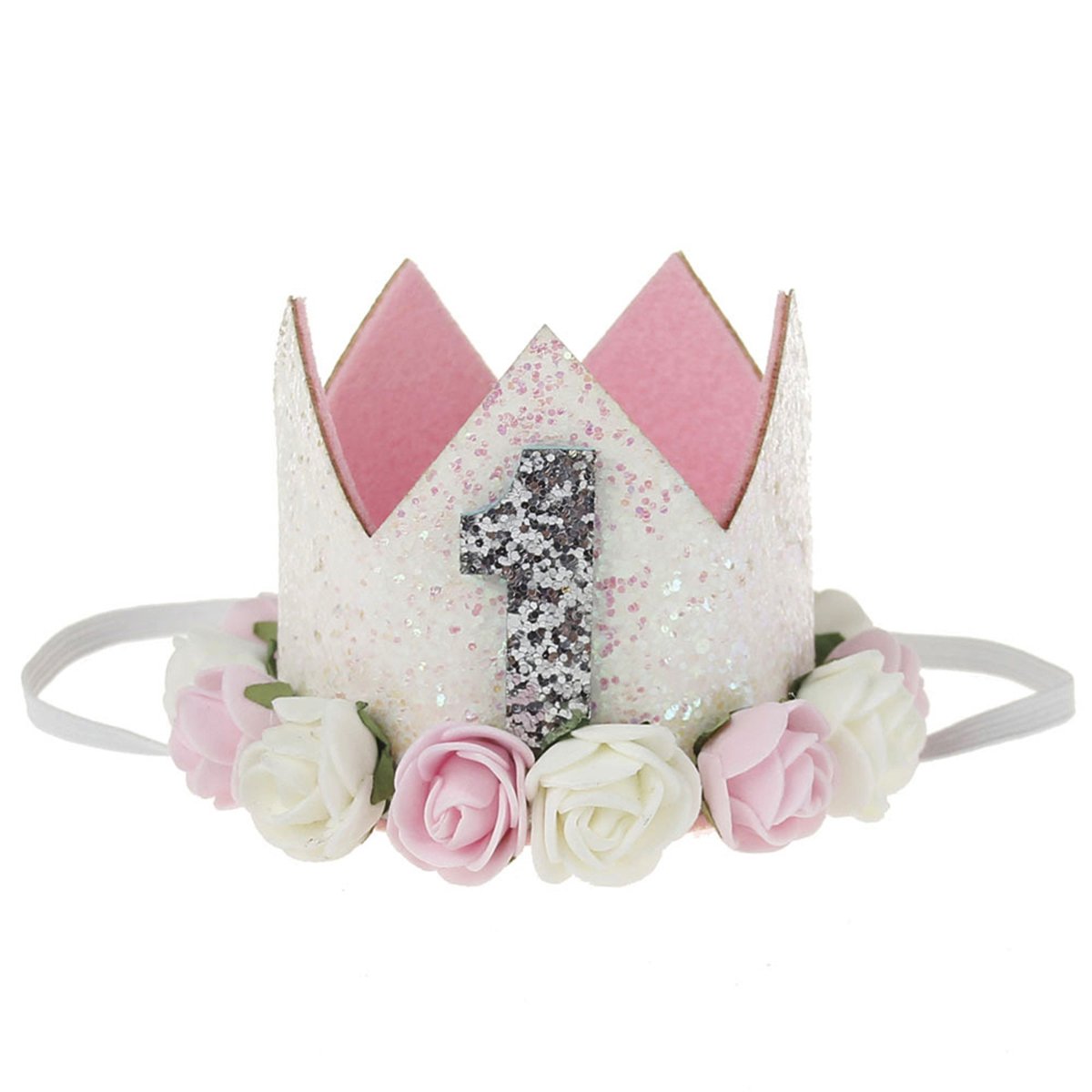 Cappellino Compleanno 1 Anno Fascia Tiara Neonata con Fiori per Decorazione della Festa Compleanno (FS01)