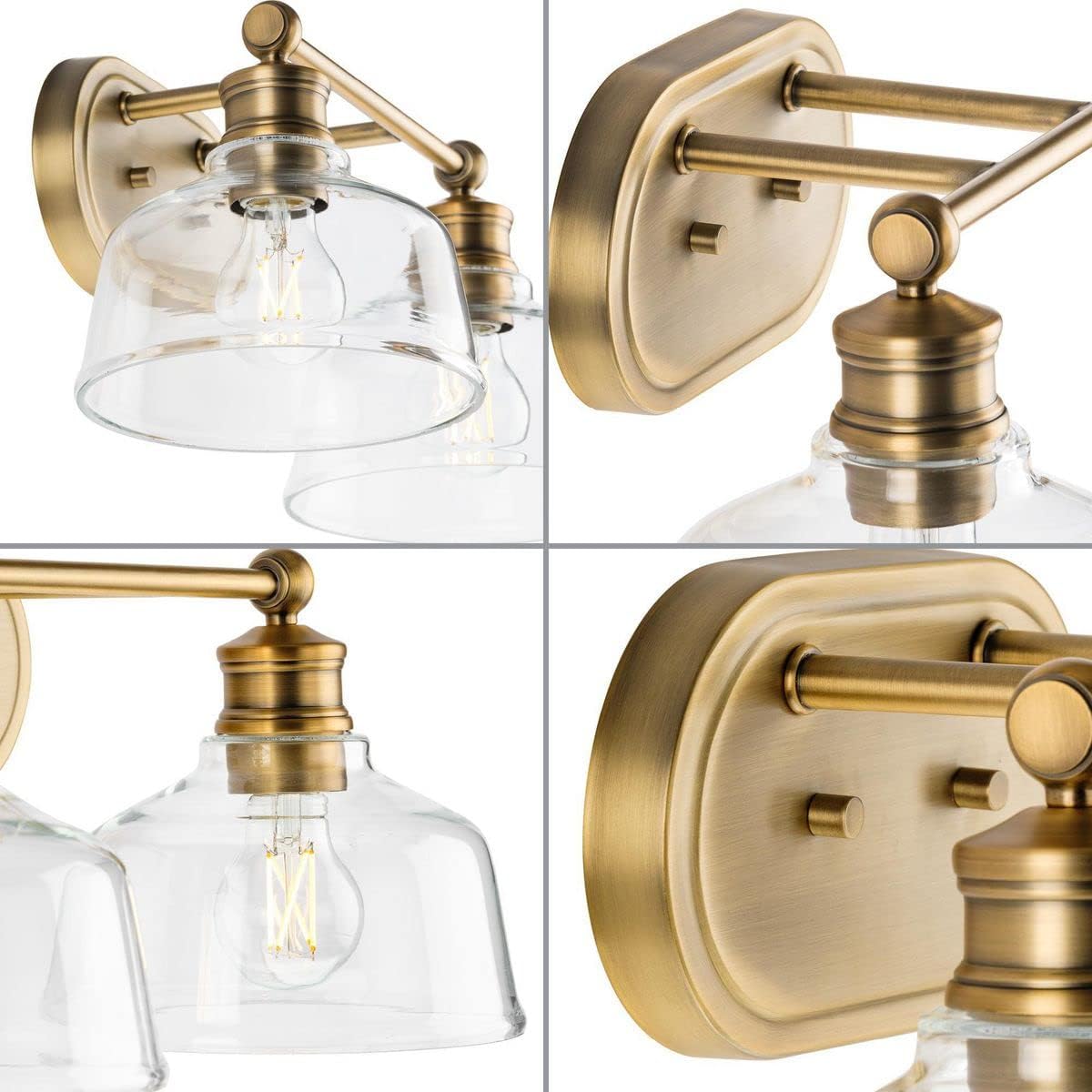 Progress Lighting P300396-163 Singleton Collection 2-Light Vanity Light Vintage Brass