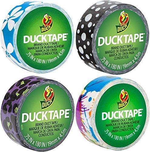 Mini Duck Brand Duct Tape Ducklings 4-Pack Paint Splatter Mod Dots Blue Surf Flower Cool Cheetah