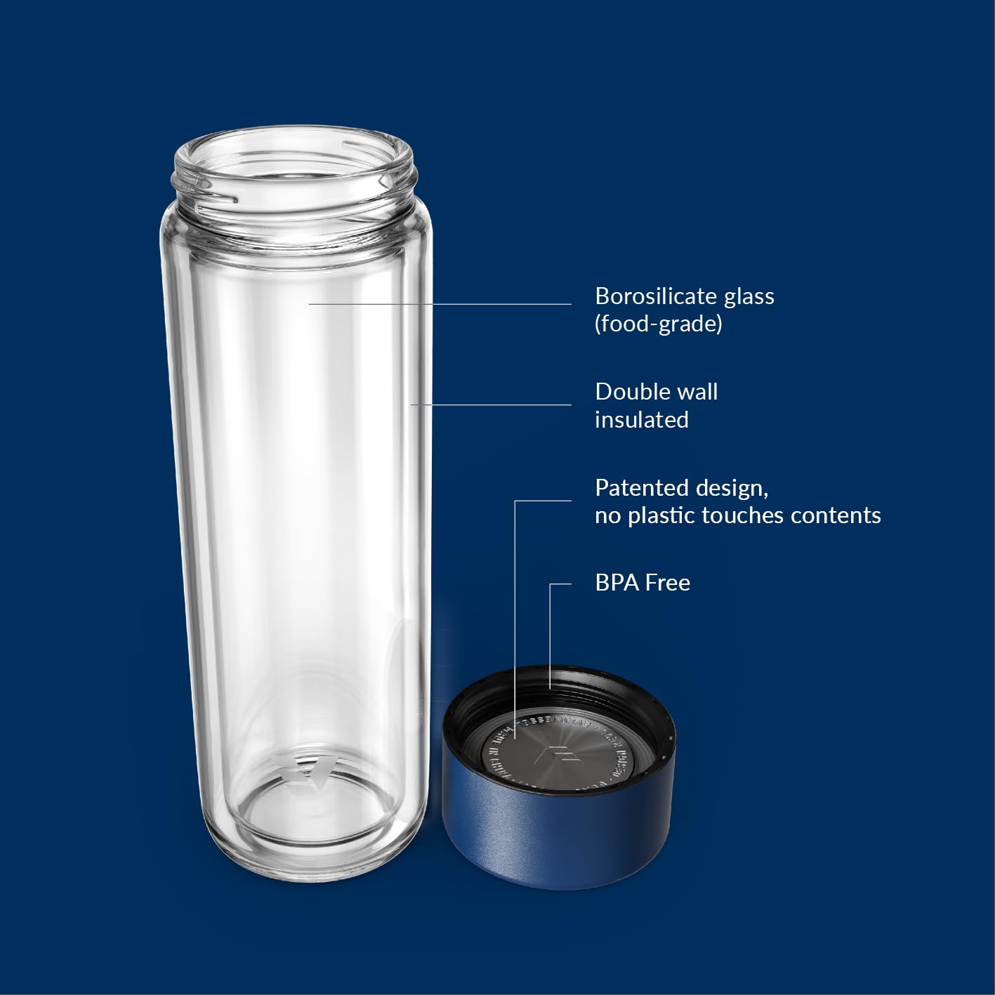 Botella de agua de vidrio y termo con infusor de té, 14 onzas, vidrio de borosilicato de doble pared, apta para lavavajillas, sin contacto de plástico, perfecta para la oficina o el hogar,