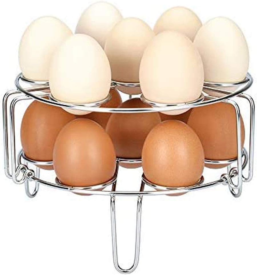 [Upgraded Version] Maxracy 2 Piece Stackable Egg Steamer Basket Rack Trivet Stainless Steel Egg Assist for Instant Pot Accessories 5 6 8 qt Pressure Cooker (Incurvate Type)