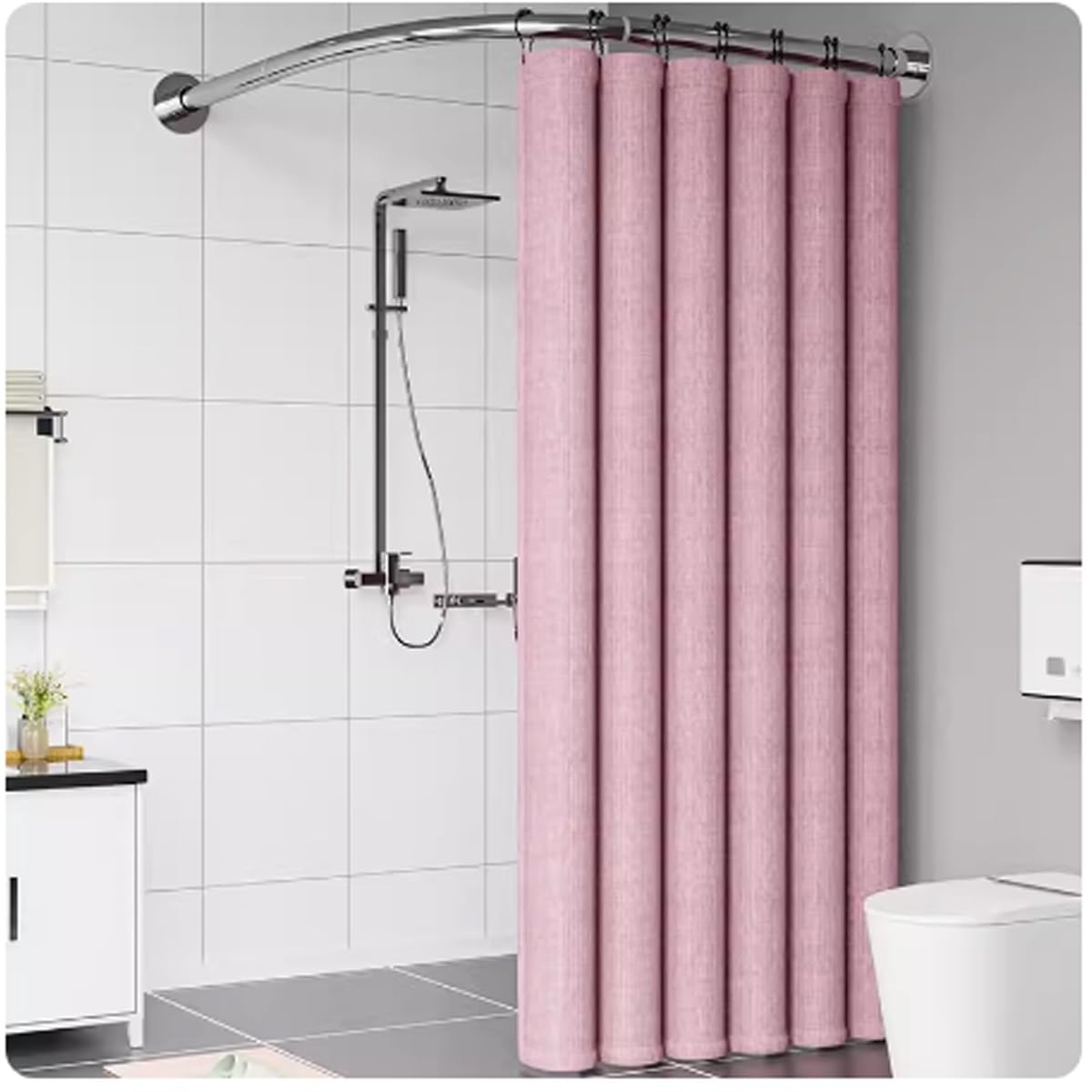 Tringle de douche incurvée réglable de 76,2 à 94 cm, extra large, sans perçage, installation facile, forte capacité de charge, accessoires de salle de bain pour maisons modernes