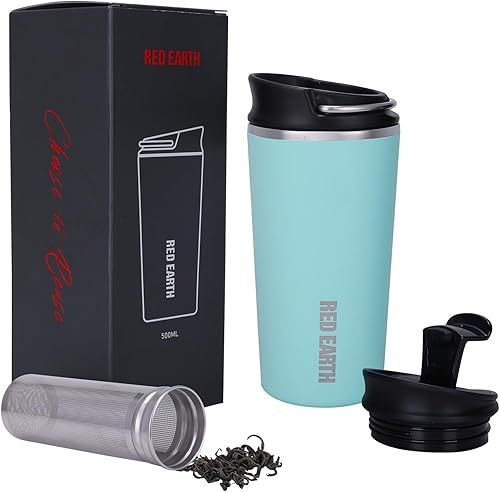 GiNT Taza de té de viaje aislada de 17 onzas con tapa deslizante y tapa abatible con filtro botella de agua reutilizable de acero inoxidable para