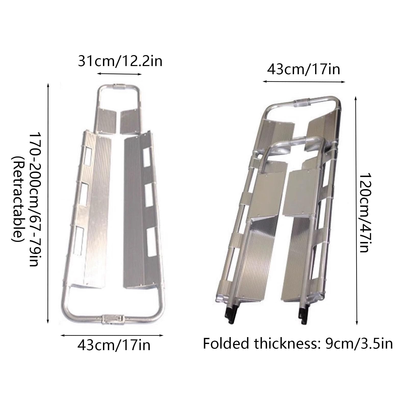 Regulowane nosze ze stopu aluminium - składane nosze medyczne z paskiem bezpieczeństwa w wypadkach i sytuacjach awaryjnych - lekka konstrukcja, łatwa w użyciu