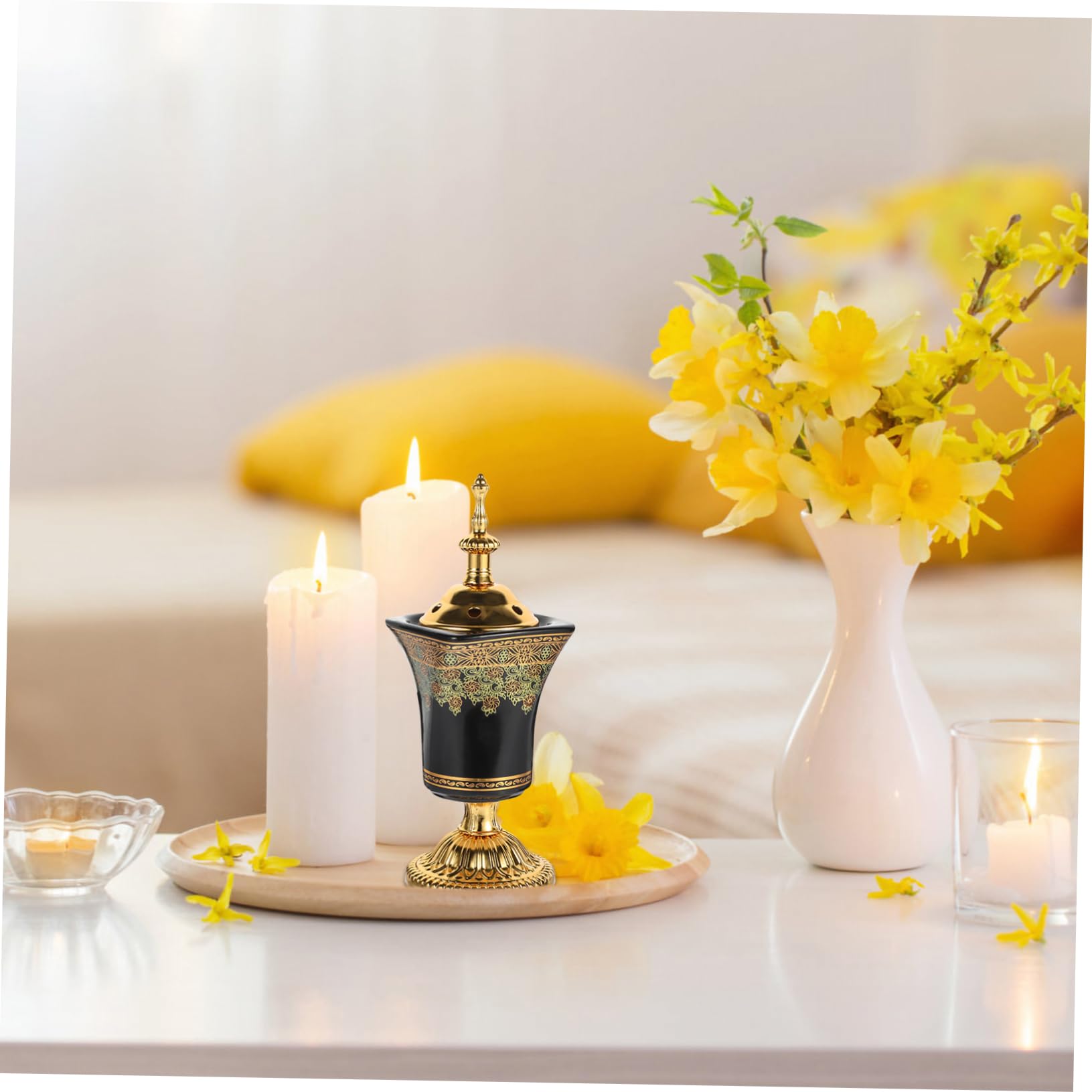 IMIKEYA Quemador de Incienso Eléctrico Árabe de Cerámica Quemador de Incienso Eléctrico para Aromaterapia para Sala de Estar Dormitorio SPA Enchufe Europeo