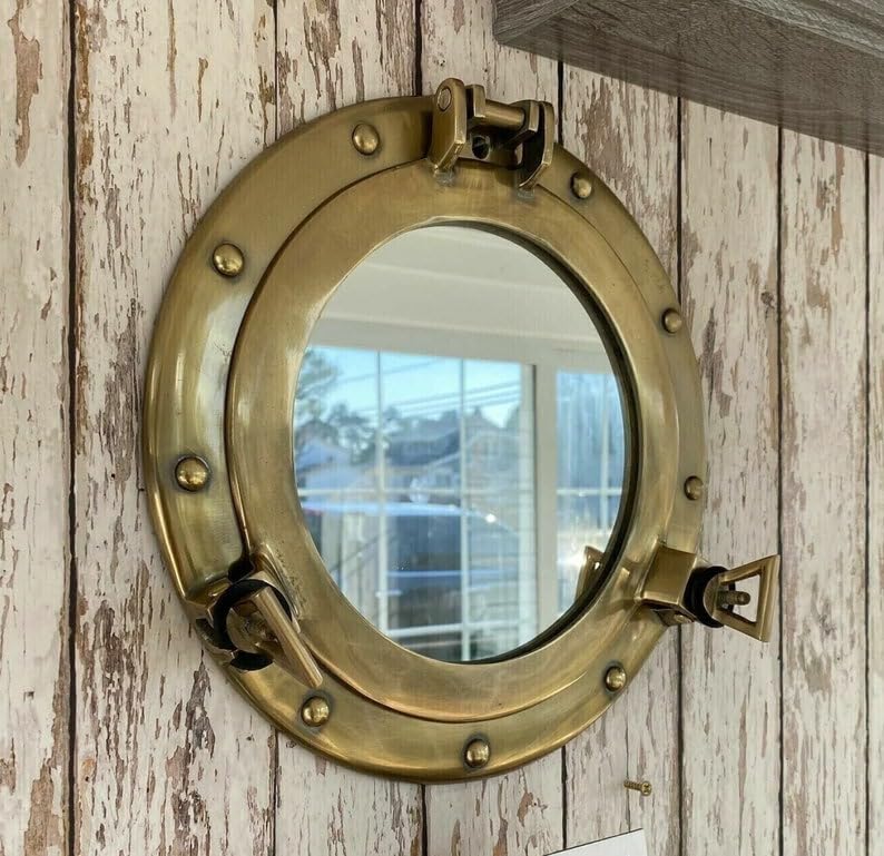 Generic Ojo de Buey Espejo Latón Antiguo Náutico | Barco Marino Ventana y Espejo de Pared | Regalo de Decoración del Hogar (30,5 cm)