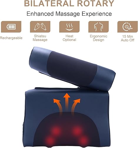 Miniatura 4 de Almohada masajeadora de cuello Shiatsu calentada, masajeador eléctrico 4D para cuello, espalda, hombros y piernas con intensidad ajustable, ideal