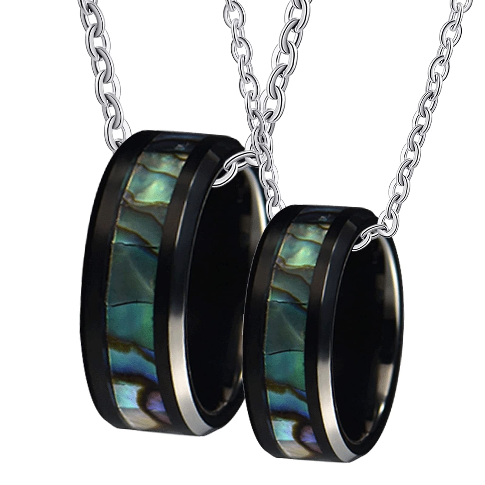 Gualiy Colgante anillo de tungsteno, collar de pareja 8 mm negro anillo incrustado de color concha collar