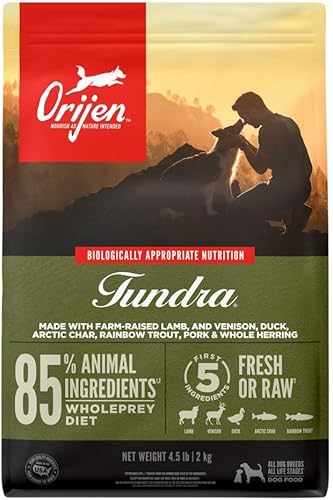 ORIJEN Tundra - Alimento seco para perros, sin granos, ingredientes frescos o crudos, 4.5 libras
