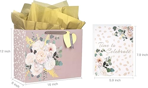 Miniatura 6 de MAYPLUSS Bolsa de regalo de boda grande de 13 pulgadas con tarjeta de felicitación y papel de seda para bodaaniversario - Forever & Always