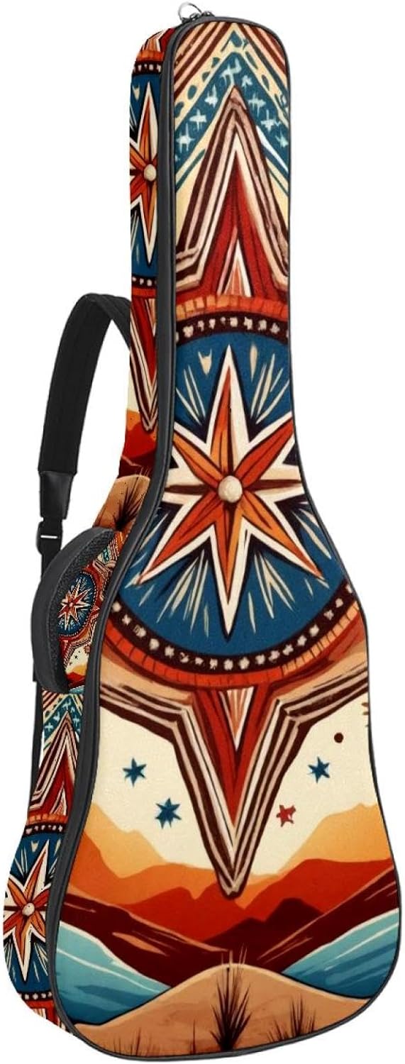 40 41 42 Inch Guitar Bags, Waterproof Padded Acoustic Guitar Case Backpack with Adjustable Shoulder Strap & Pockets, Aesthetic Western Pattern Design
