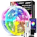 IKERY 100FT RGB LED Strip Lights - APP+Remote Control, Music Sync, 16M Color Changing, 5050 RGB LED, Timer Function - Indoor Smart Lighting for Bedroom TV Party Decor