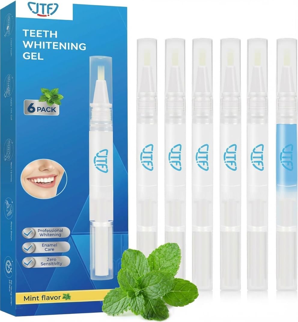 JTF Teeth Whitening Pen Kit: 35% Carbamide Peroxide Removes Stains from Coffee, Wine & Smoking, Safe for Sensitive Teeth & Gentle on Enamel - with 5 Whitening Pens and 1 Remineralization Gel, Mint