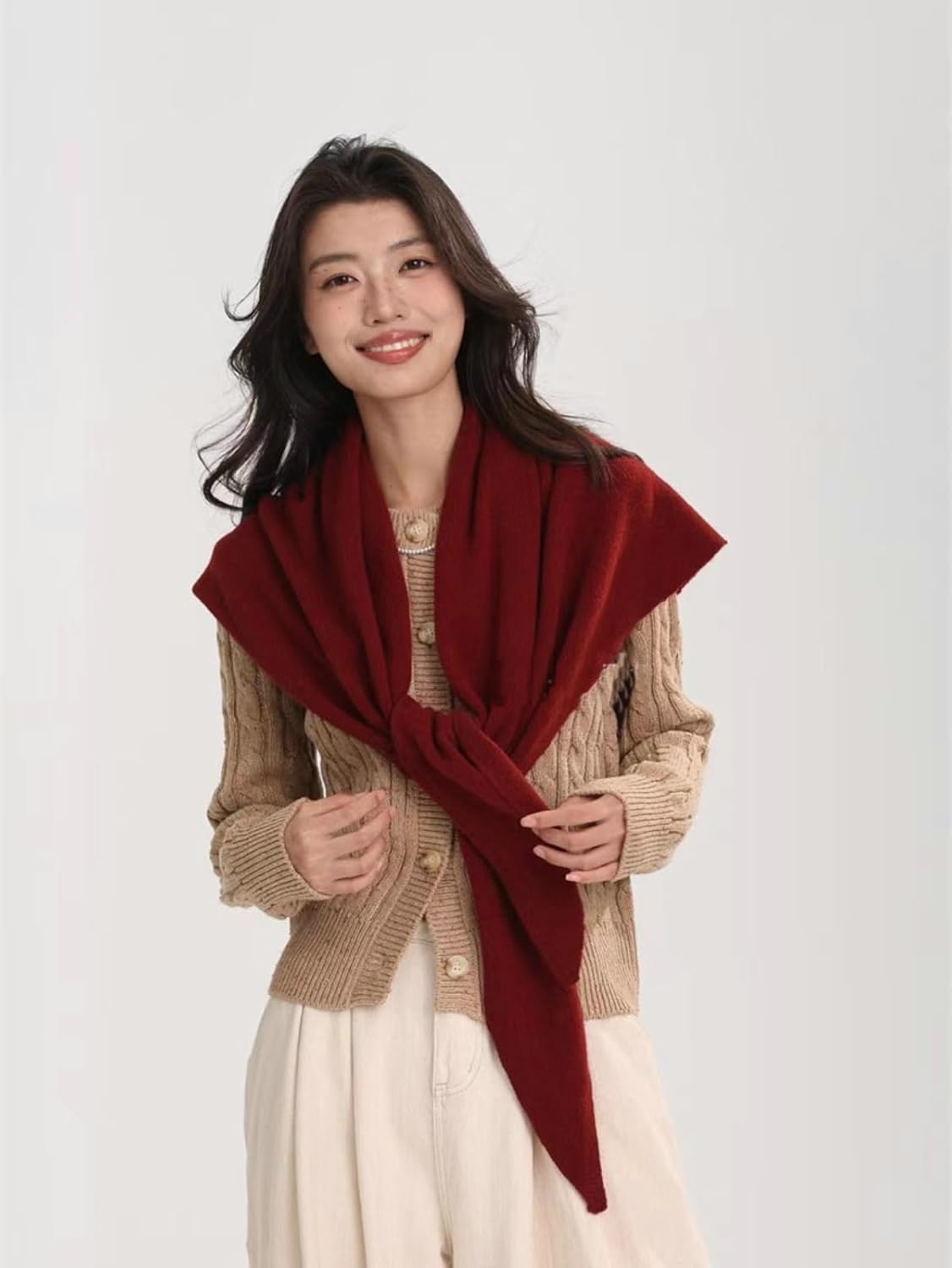 Shawls Wraps Women Triangle Sweater Scarf Warm Wool Blend Pashmina Cape Cold Weather Neck Warmer Winter Fall Accessory - Image 3