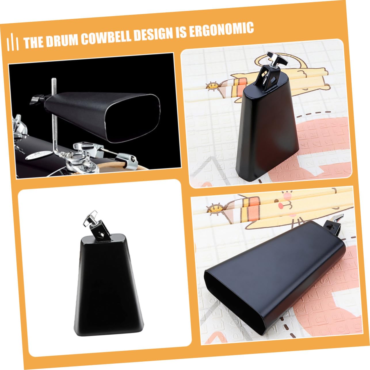 BESTonZON Metalowy Cowbell Perkusyjny Czarny Do Zestawu Perkusyjnego Trwały Instrument Muzyczny z Ergonomicznym Designem Idealny Do Edukacji Muzycznej Chłopiec Dziewczynka i Ćwiczenia Rytmu