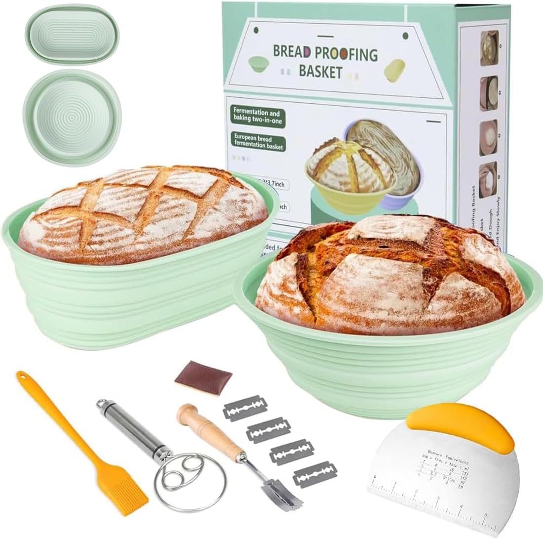Silicone Bread Proofing Basket Set Of 2, Foldable Banneton Proofing Basket, Sourdough Baking Basket Supplies, Complete Kit For Bread Making Essential - View #7
