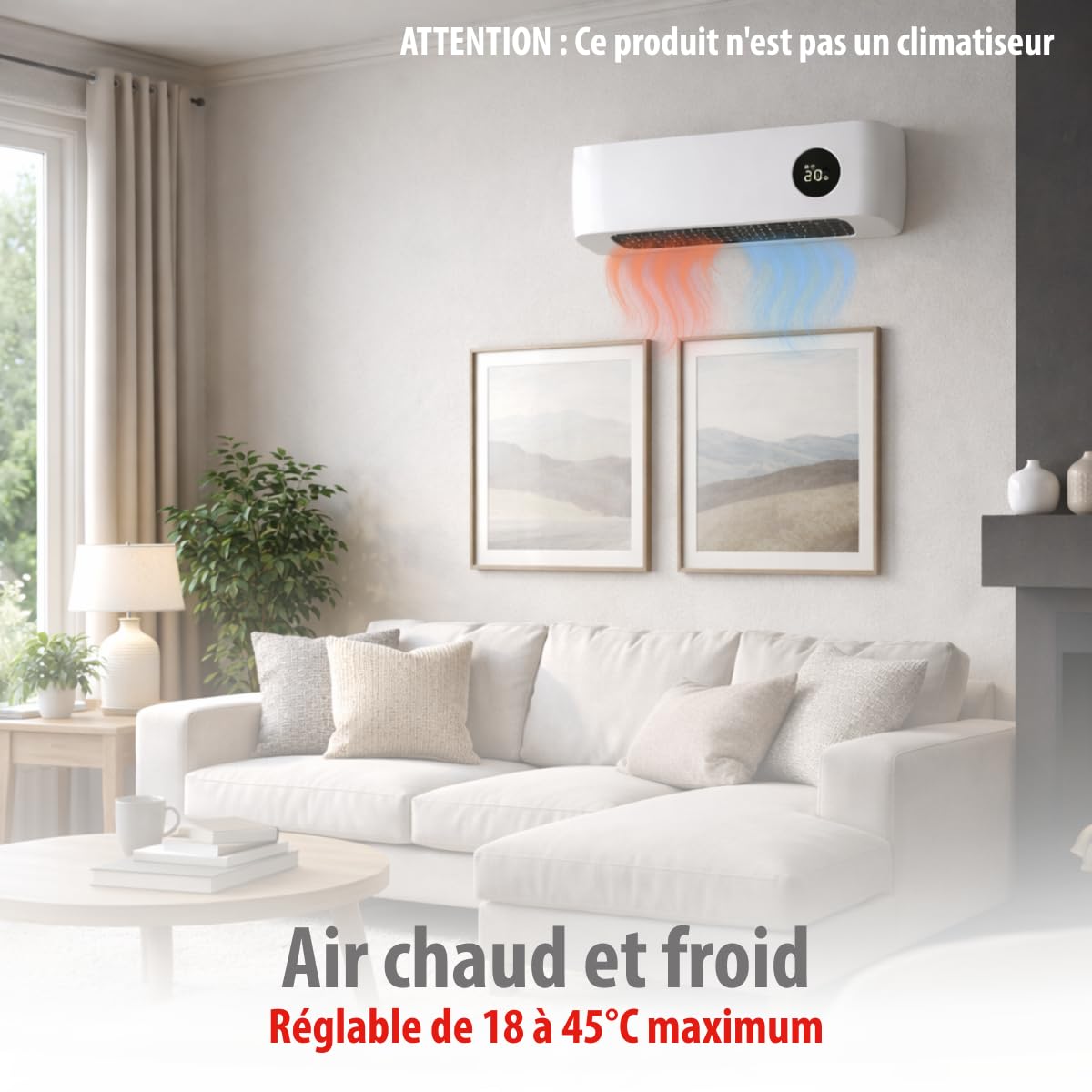 alpina Chauffage Mural 1000-2000W - Chauffage Céramique PTC avec Télécommande - Réglable en Température et Minuterie - Radiateur Mural pour Intérieur, Blanc