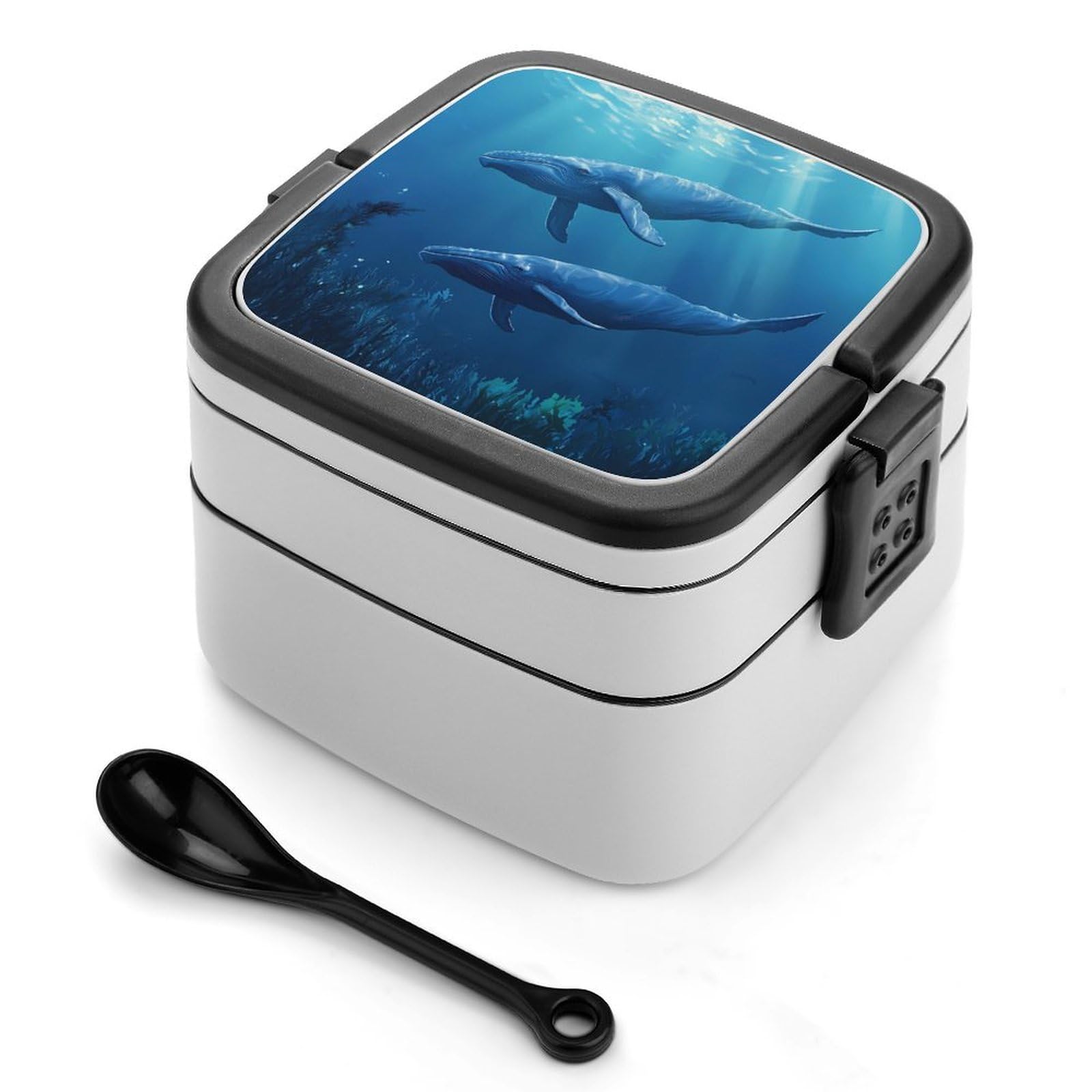 CGSBNGHA Blue Whale Bento Lunch Box 2 Layer Lunchbox Food Container for Adults Office