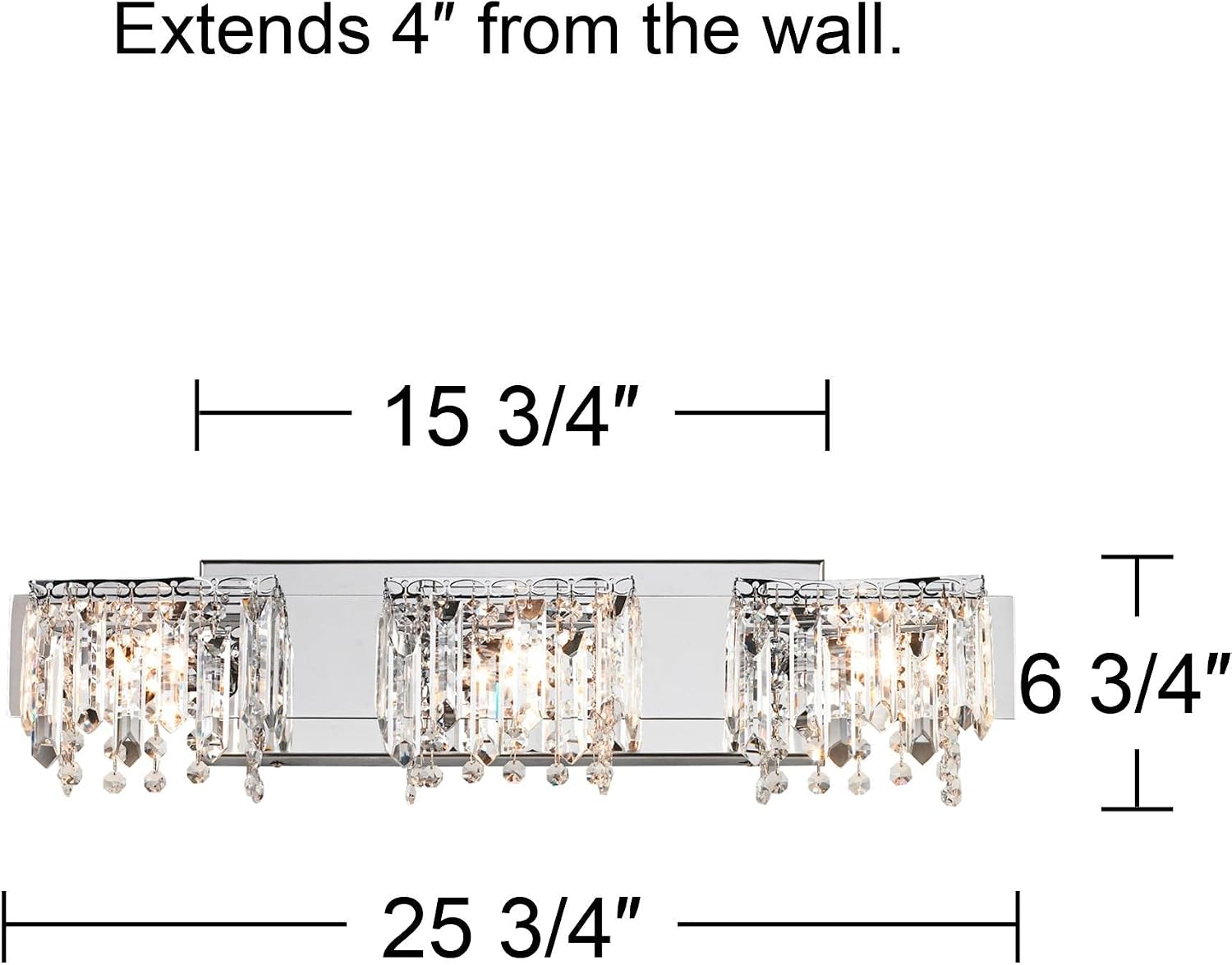 Possini Euro Design Crystal Strand Mid Century Modern Wall Light Chrome Silver Metal Hardwired 25 3/4" Wide 3-Light Fixture Mounted Prisms for Bathroom Vanity Mirror House Home Hallway Room Decor