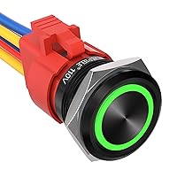 Vista 2 de APIELE 110V-220V 19mm interruptor de botón de cierre 10 Amp SPST LED Impermeable Redondo autobloqueante 1NO (Negro Aluminio, Azul)