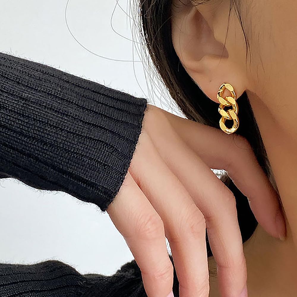 Silver Cuban Link Earrings for Women Minimalist Chunky Chain Link Studs Dangle Earrings Modern Simple Designer Drop Earrings Valentine's Day Jewelry - Image 6