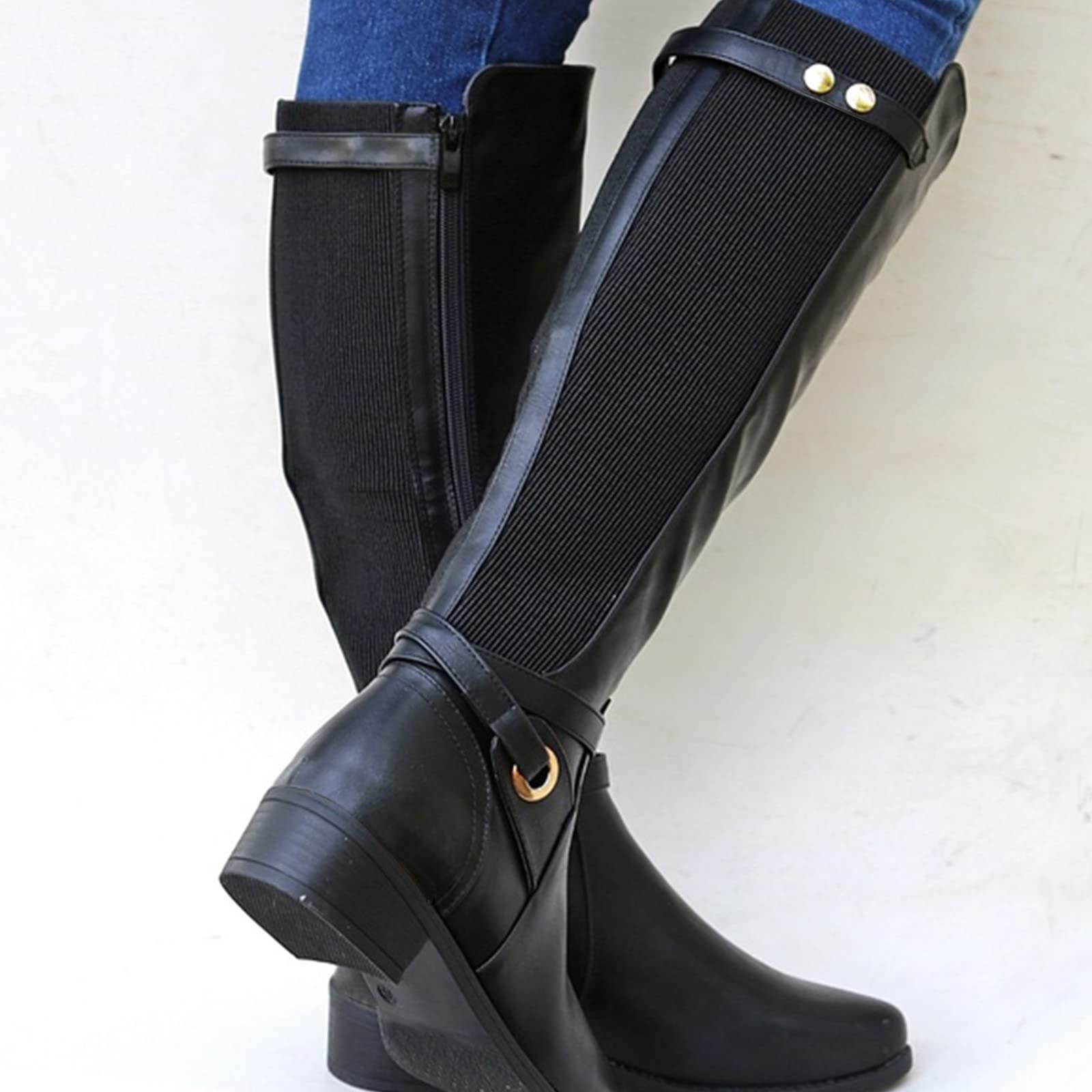 Generisch Botas de equitación de invierno para mujer, tacón grueso, botas de piel, botas largas hasta la rodilla para mujer, zapatos de invierno