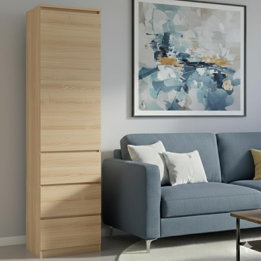 Home Collective Armoire Polyvalente avec 3 étagères et 3 tiroirs | Meuble Compact et Fonctionnel pour Chambre, Couloir ou Bureau | 40x50x180 cm (LxPxH) | Sonoma