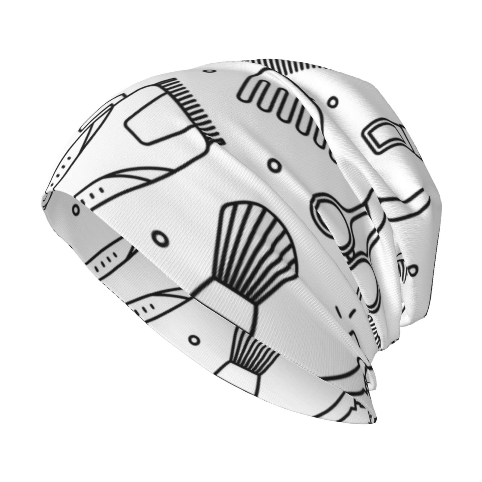 NIXNUTUnisex Jersey Beanie Barbershop Tools Scissors Razor Comb Adult Men's Knit Hat,Unisex Beanie Hats,Soft Knit Hat Black