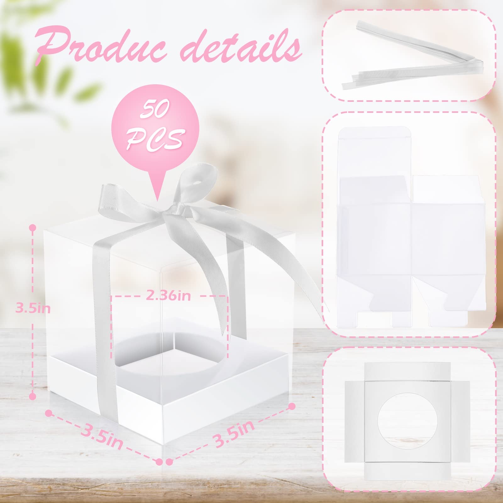 50 Scatole Trasparenti Per Cupcake Da 8,9 Cm - Contenitori Monoporzione In PET Con Inserti E Nastri, Verde Chiaro - 2