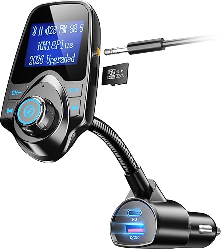 Nulaxy Versión actualizada KM18 2026 Adaptador de coche Bluetooth 5.4 de 48 W con puertos de carga rápida PD 30 W y QC3.0 18 W, compatible con