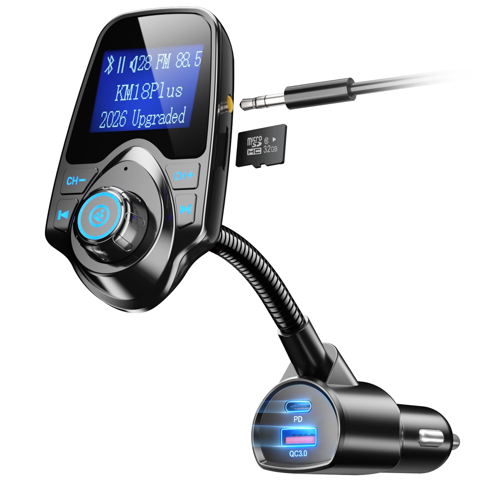 Nulaxy KM18 Upgraded FM Transmitter with Gooseneck Display