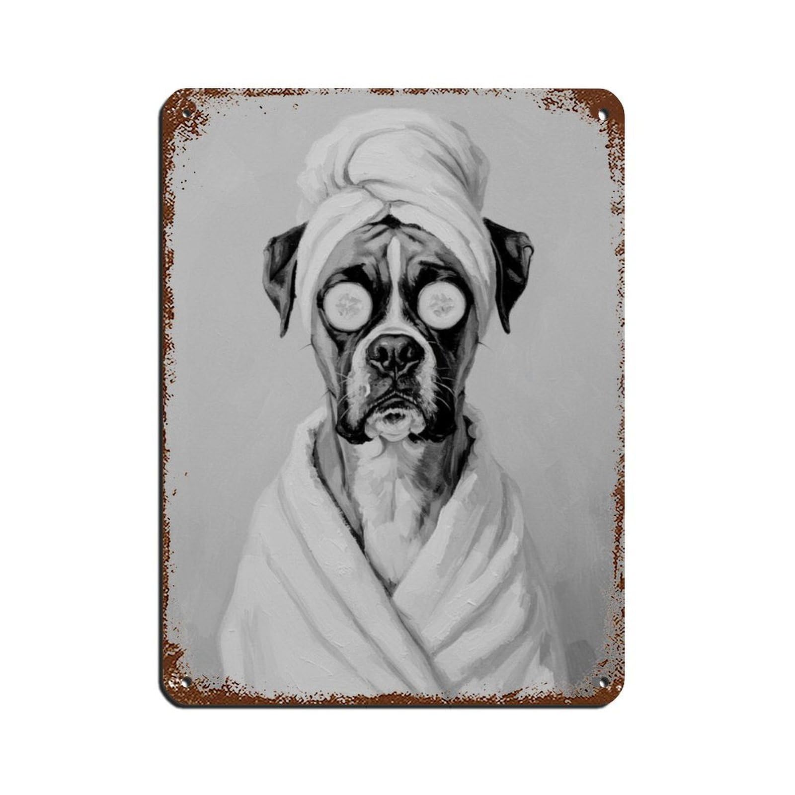 Bathroom Spa Art, Boxer Dog, Kids Art Retro Poster Metal Tin Sign Chic Art Retro Iron Painting Bar People Cave Cafe Family Garage Poster Wall Decoration 12x16inch(30x40cm)