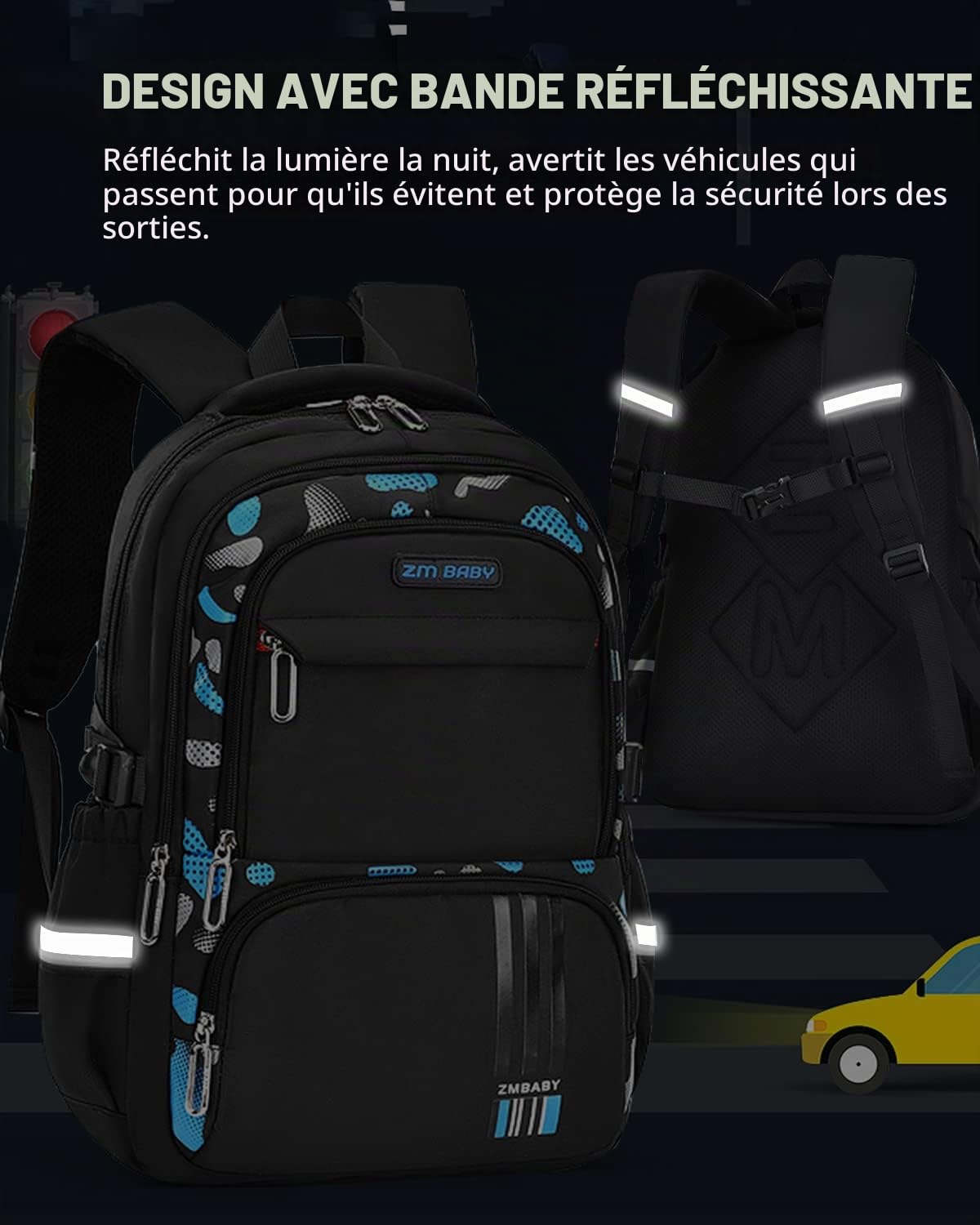 Amythe Sac A Dos Scolaire, Loisir Cartable Garçon Primaire Secondaire, Sacs à Dos Ordinateur 15.6 Pouces, Sac D'école Enfant Mode en Imperméable Idéal pour L'école et Les Voyages