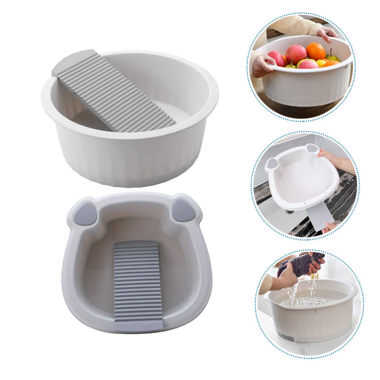 2stücke Handwaschbecken Wäschewaschbecken Campingwaschbecken Waschtisch Mit Integriertem Waschbrett Rutschfestes Waschbrettbecken Für Gesichtswaschen Wäschewaschen Und