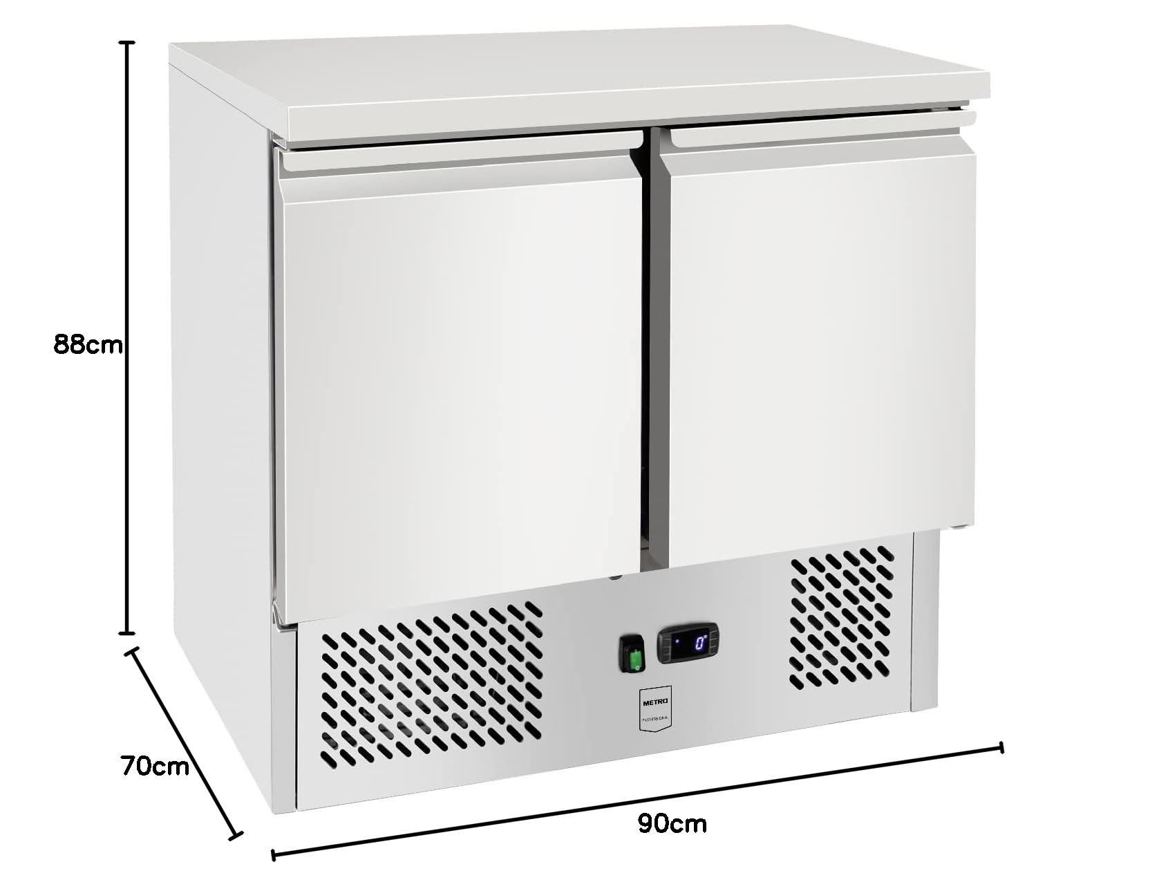 METRO Professional Table réfrigérée positive GSF3600, inox, 90 x 70 x 88 cm, 169 L, froid statique brassé, 220 W, avec serrure, argenté