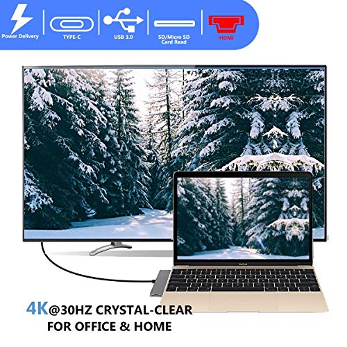 Thunderbolt 3 USB C Hub, JONYJ 8-in-1 Type C Hub MAC Pro Adapter Dongle for 2016/2017 MacBook Pro 13"&15", USB-C Adapter with 4K HDMI, 3 USB 3.0 Ports, USB-C Port, SD/TF Card Reader, PD Charger Port