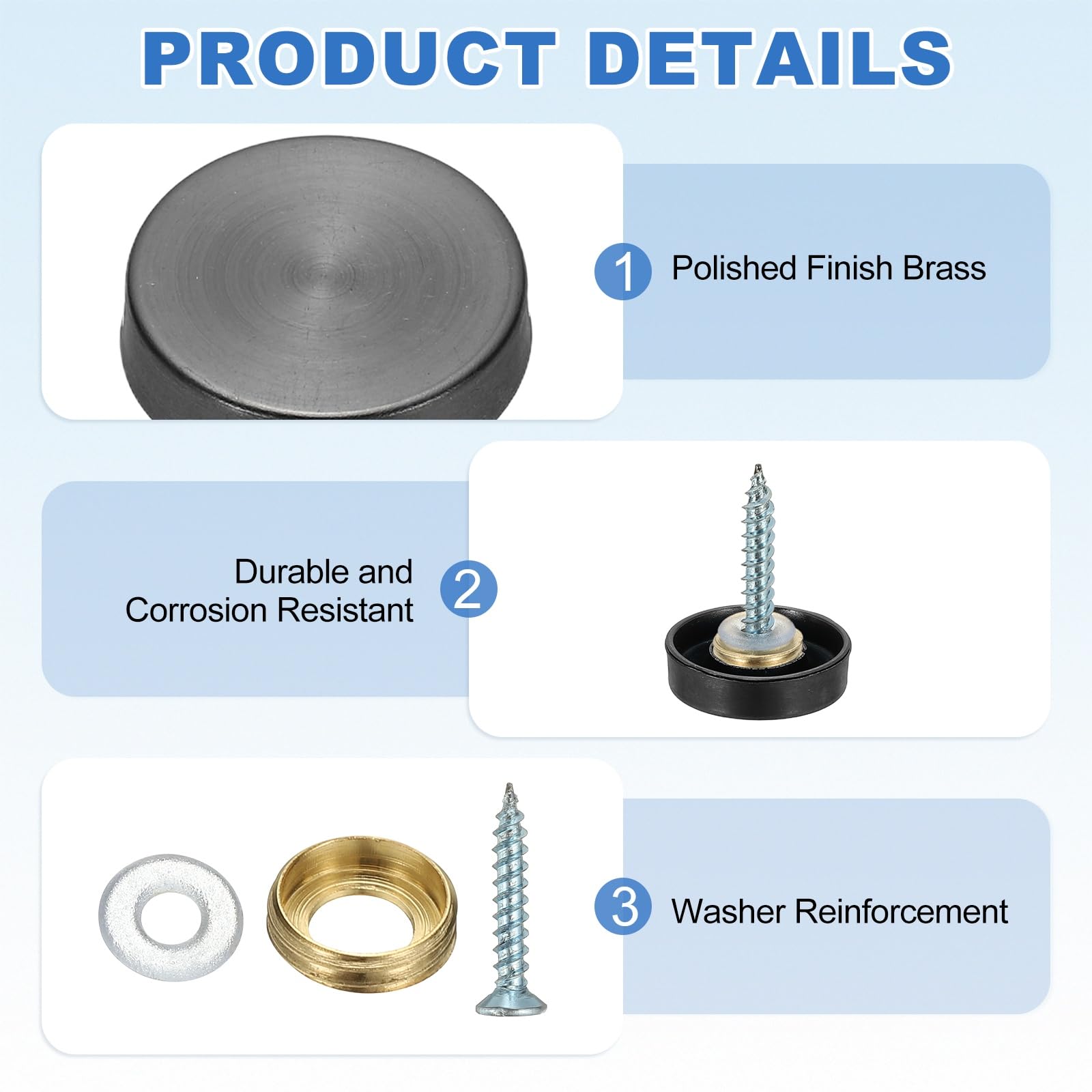 YELARXI Mirror Screws 304 Stainless Steel Decorative Caps Cover Nails Fasteners - Image 3