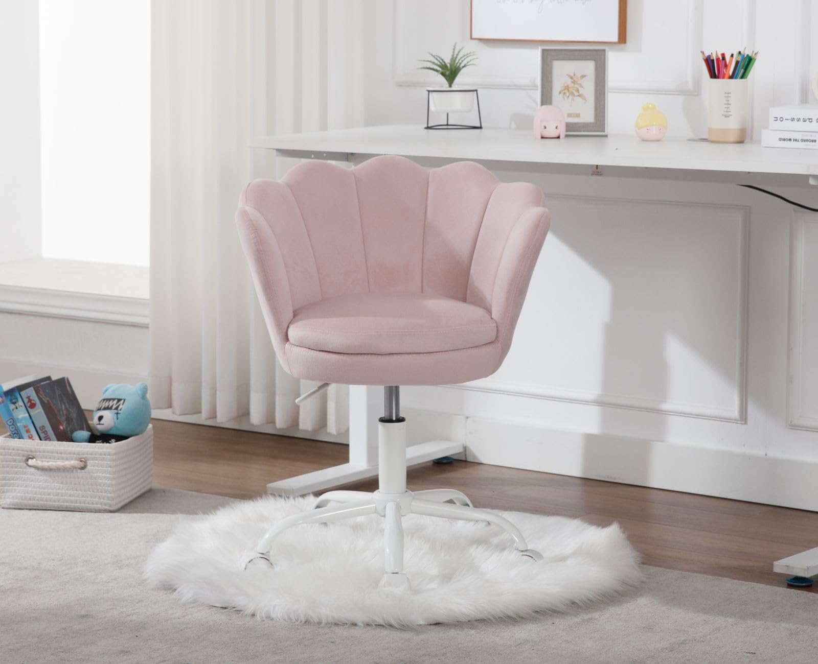 Ya-Home Silla Infantil de Escritorio Silla Giratoria Terciopelo de Estudio,Silla de Oficina Ajustable en Altura para Niños/Juvenil,Rosa Claro