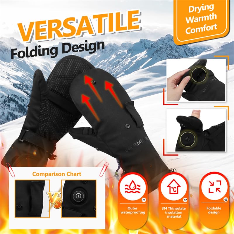 Guantes calefactados para caza de invierno, resistentes al viento, calentamiento rápido de 7.4 V, batería recargable, pantalla táctil, guantes calefactados para ciclismo, esquí, senderismo,