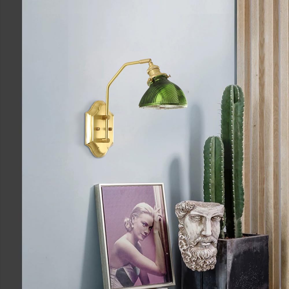Applique da Parete Vintage in Ottone con Paralume in Vetro, Lampada da Bagno in Oro Anticato, lampade da Parete in Vetro con Attacco E27 per Comodino da Camera da Letto, Illuminazione da Interni