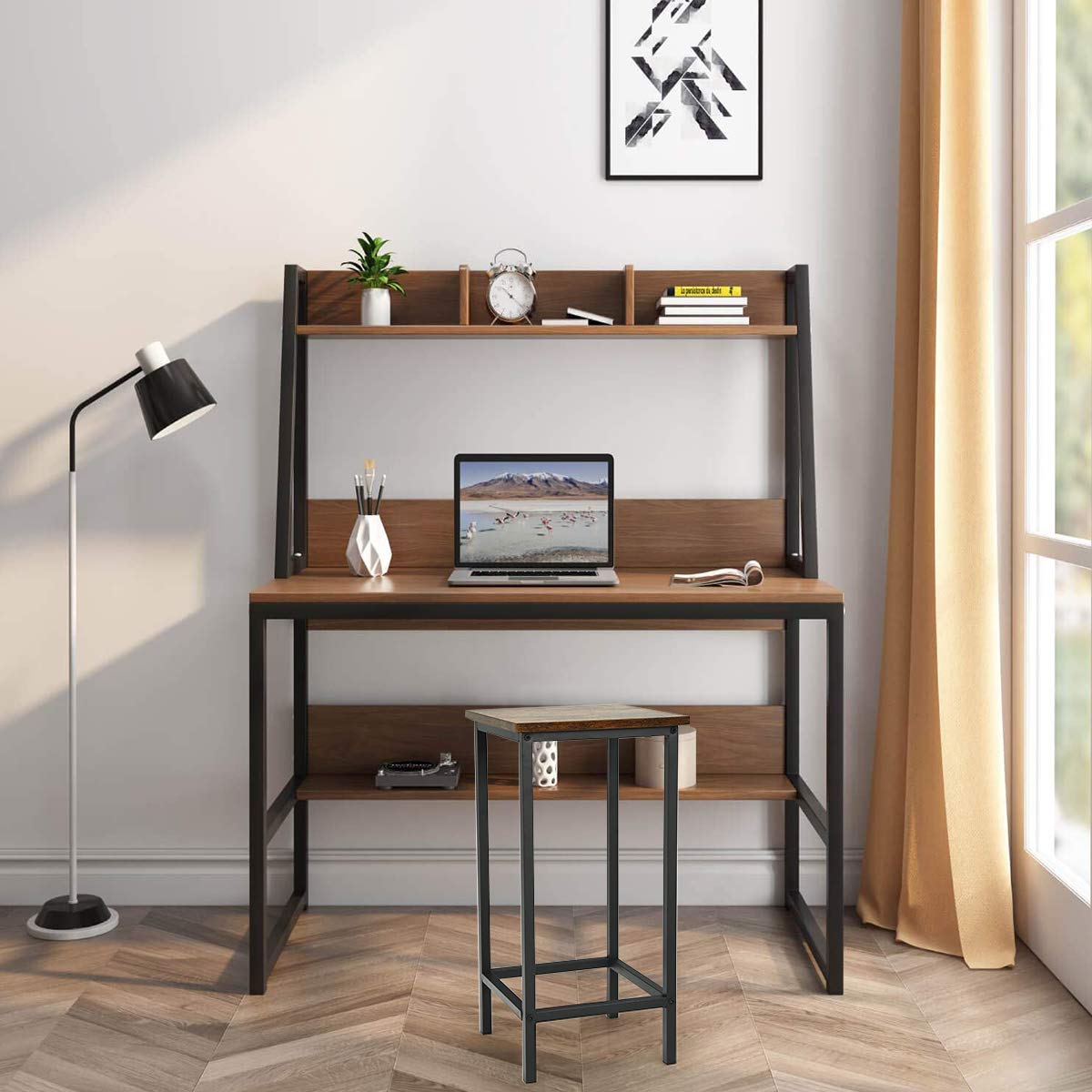 GIANTEX Set di 4 Sgabelli Quadrati da Bar, Design Industriale con Sedie, Poggiapiedi, di Telaio in Ferro, per Cucina/Bistrot/Caffè, Portata di 150KG, 30x30x72cm