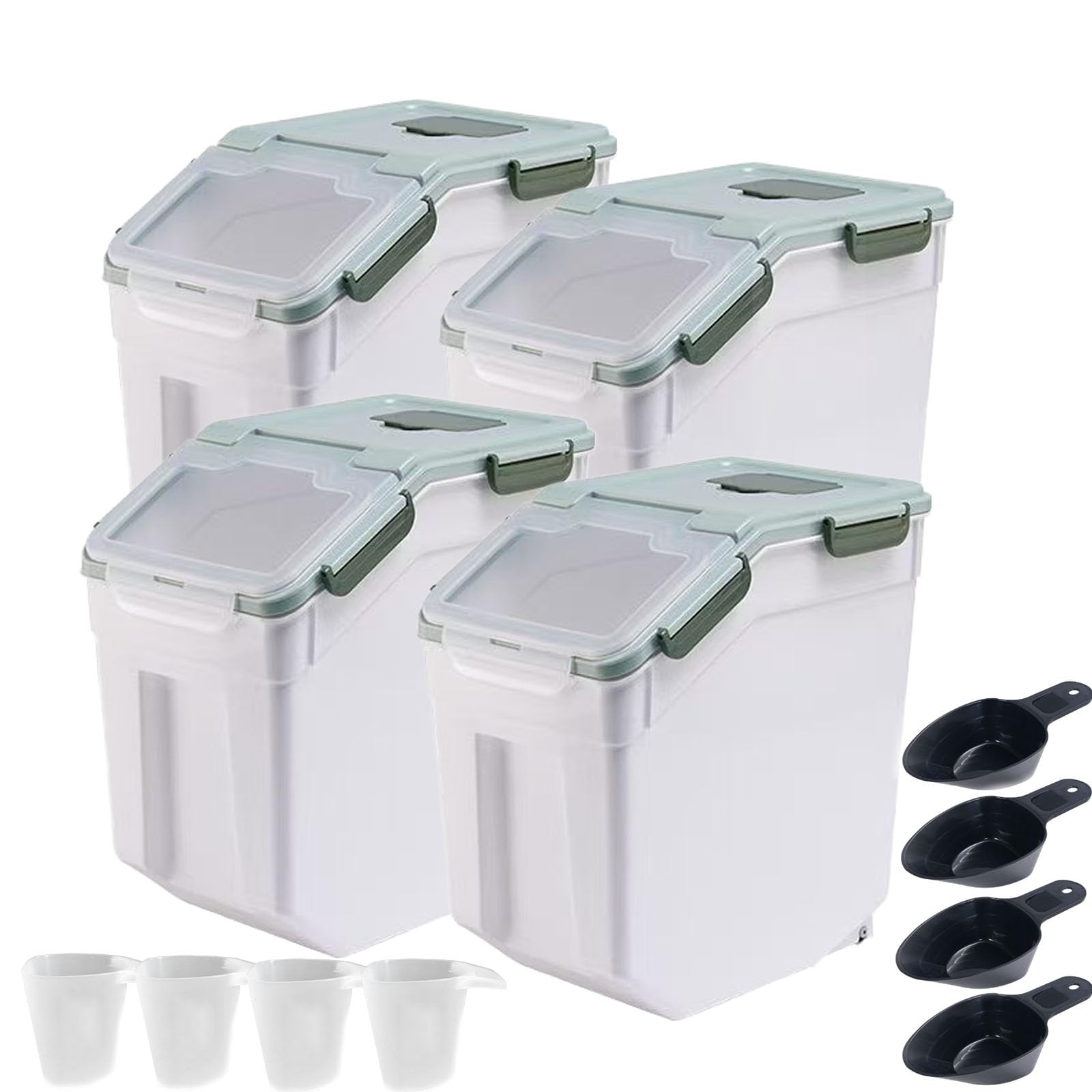 RUIAN Grande contenitore ermetico, 11,3 kg, per farina e riso, con coperchio con chiusura a chiave, con misurino e paletta per farina, riso, cereali (verde, 4 pezzi)