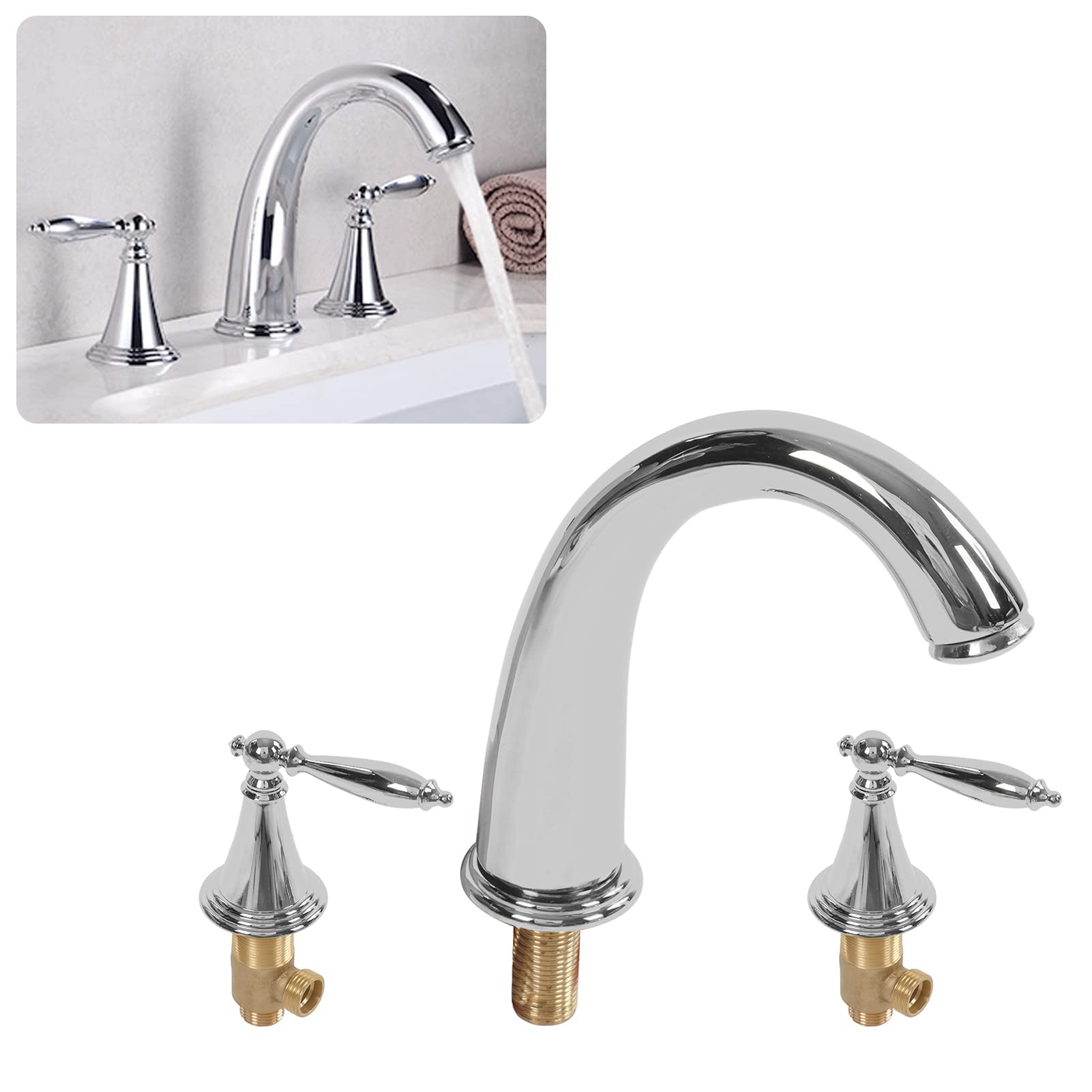 Grifo de Lavabo, Grifo Mezclador de Lavabo Vintage de 3 Agujeros con Doble Manija, Cobre Completo para Agua Fría y Caliente, Fácil Instalación y Resistente para Baño, Cocina, Hotel