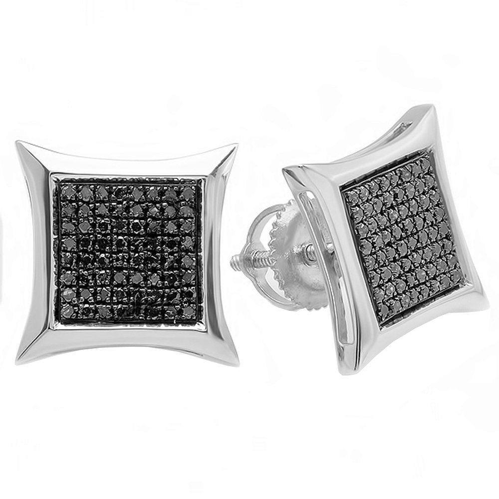 Dazzlingrock Collection 0.38 Carat (ctw) Round Black Diamond 12.45mm Micro Pave Kite Shape Hip Hop Iced Out Studs in 925 Sterling Silver, Screw Back, Unisex Design Ladies, Mens Real Diamond Earrings